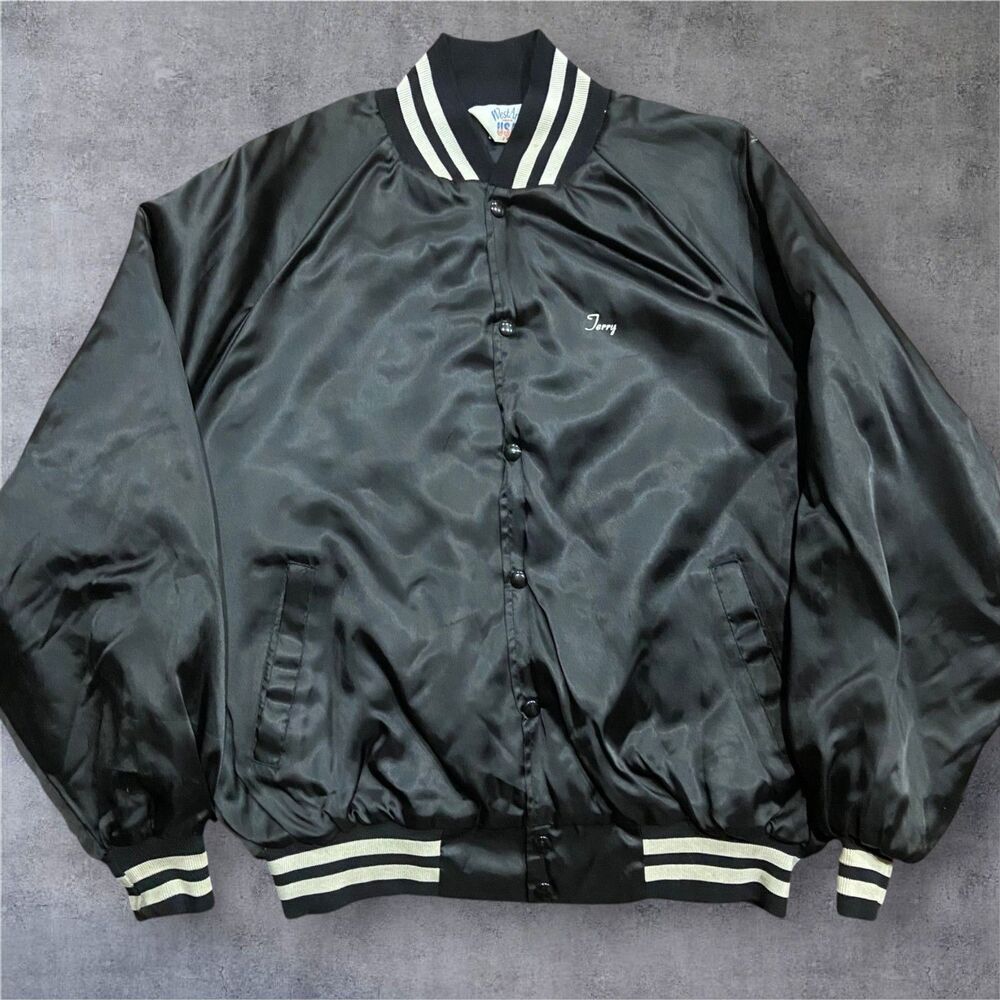 West Ark Vintage 70s 80s Central Indiana Warehouse Bomber Jacket Black Mens 2XL